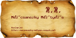 Mácsanszky Mátyás névjegykártya